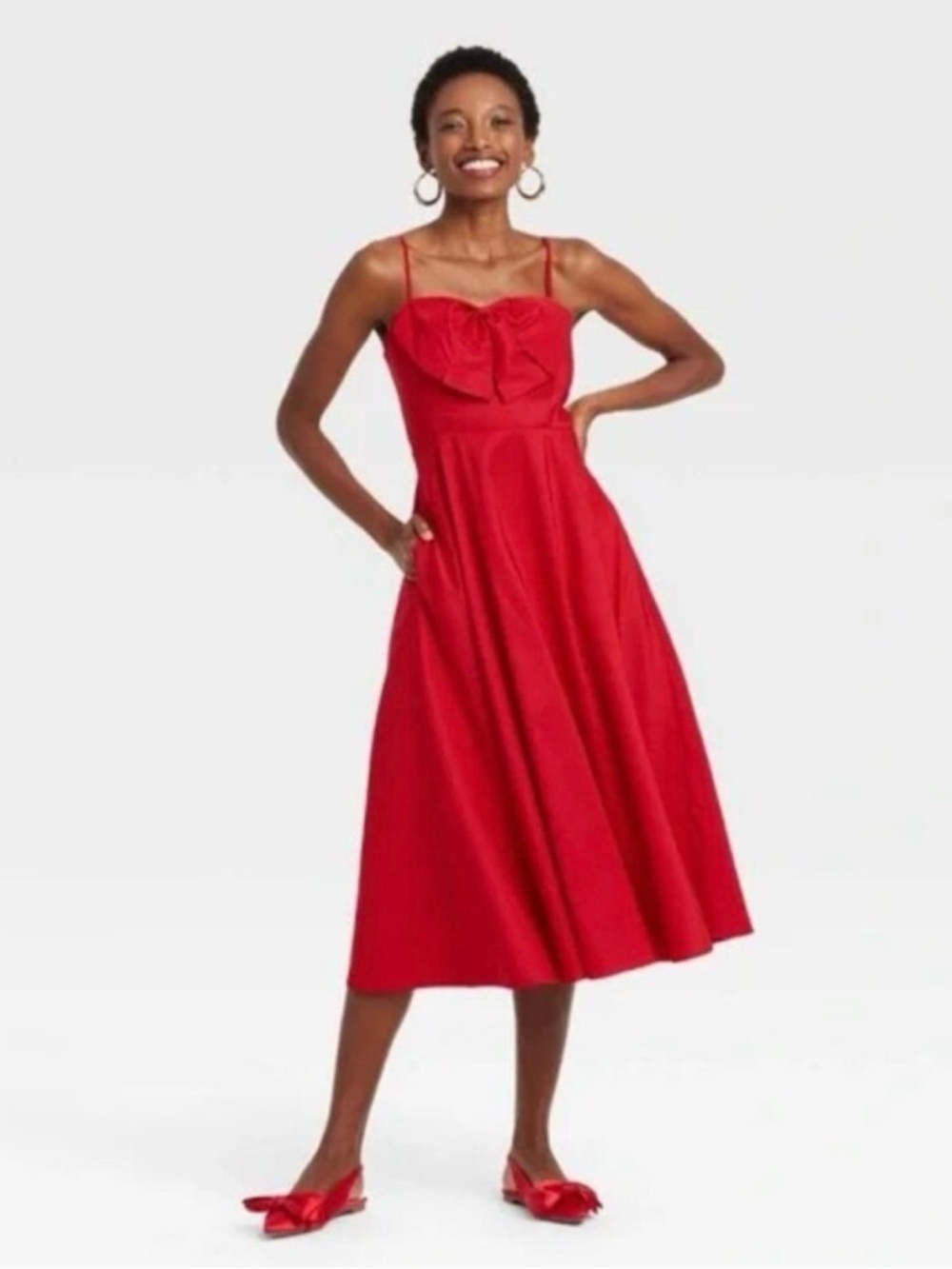 a new day Red Bow-Front A-Line Midi Dress, size 6